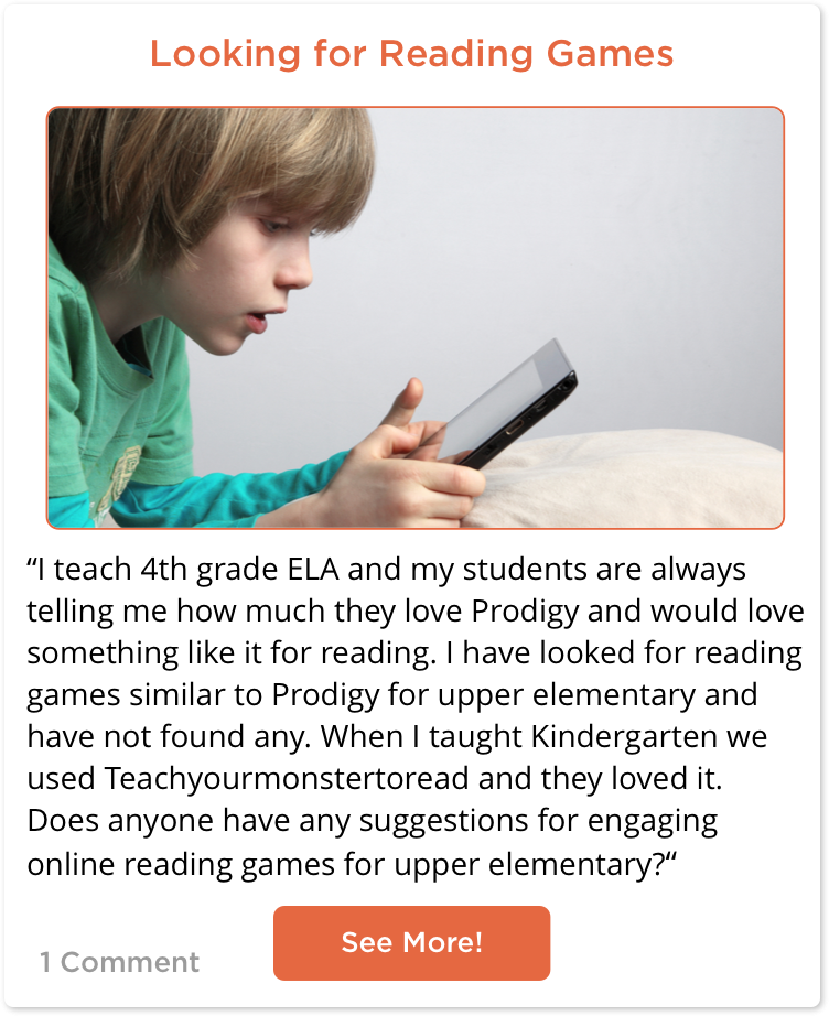 TeachersConnect post from a teacher looking for 4th grade reading games