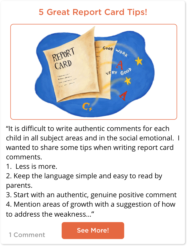 TeachersConnect Post with 5 great report card tips for teachers.