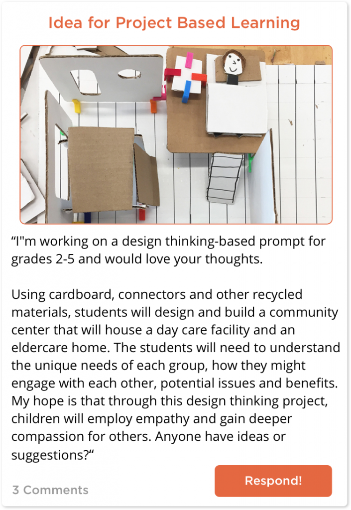 TeachersConnect Post about a design thinking idea