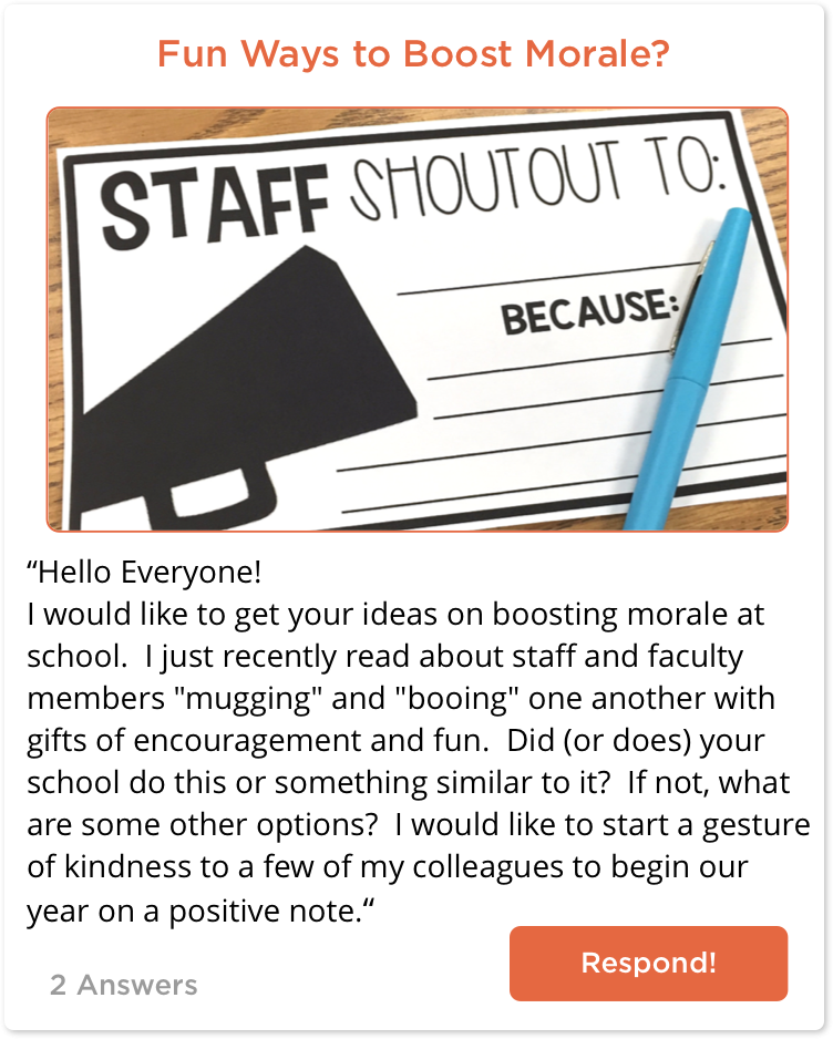 TeachersConnect post looking for fun teacher morale boosters