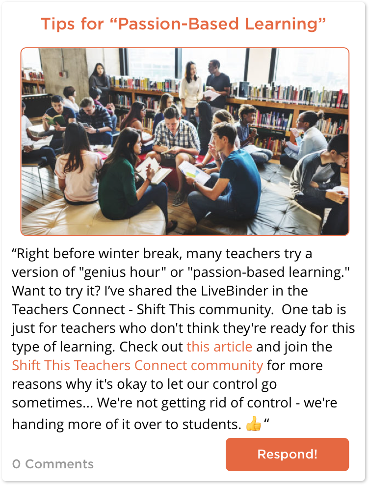 TeachersConnect post about Passion-Based Learning