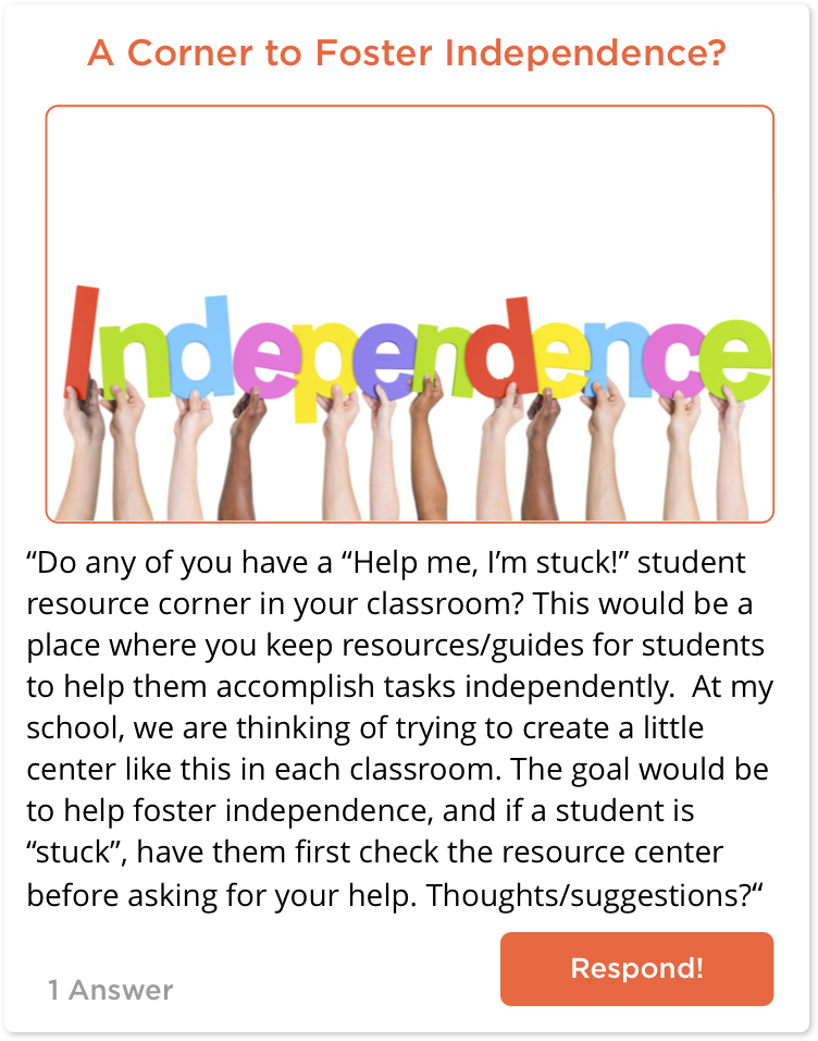 TeachersConnect post about fostering independence in students