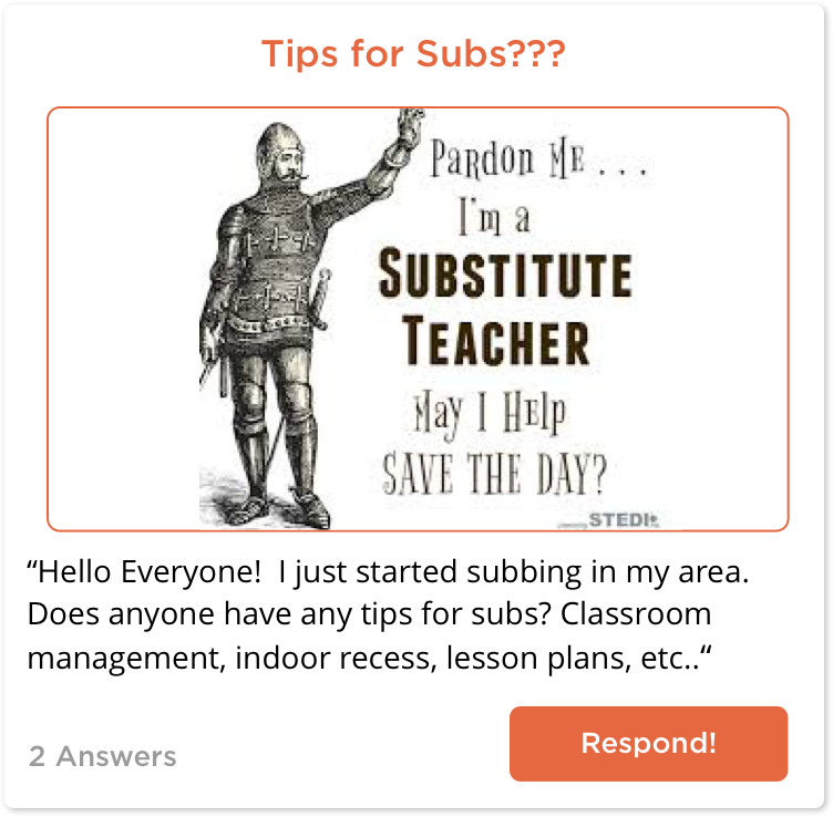 TeachersConnect Post looking for tips for substitute teachers