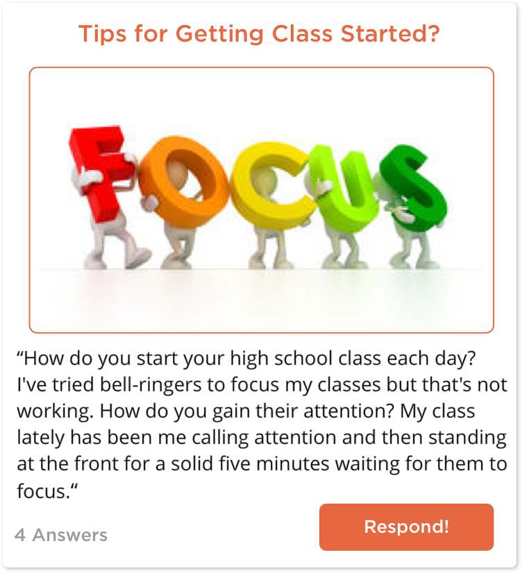 TeachersConnect post asking for tips for getting class started quickly
