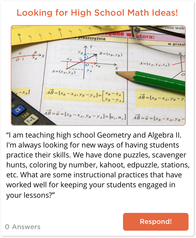 TeachersConnect post looking for math ideas
