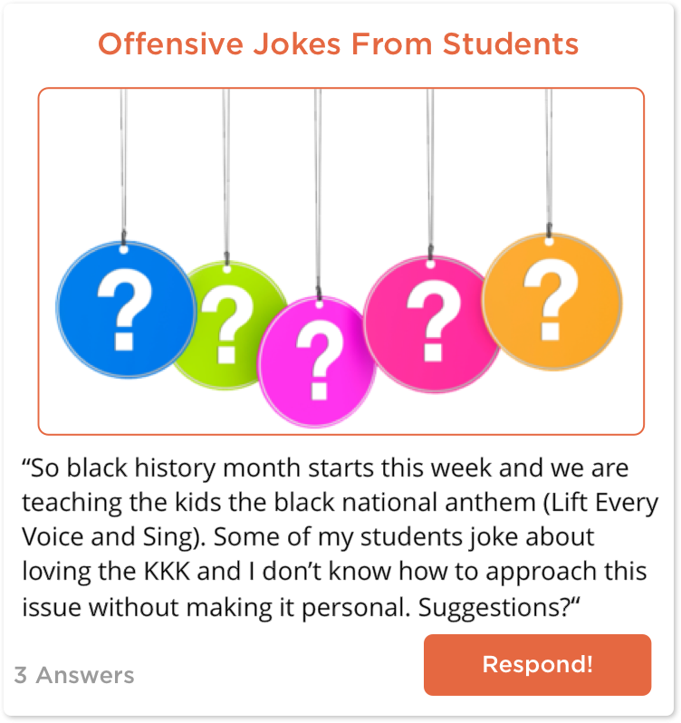 TeachersConnect post about dealing with offensive jokes from students