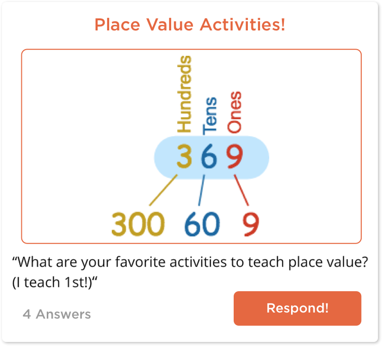 TeachersConnect post looking for place value activities