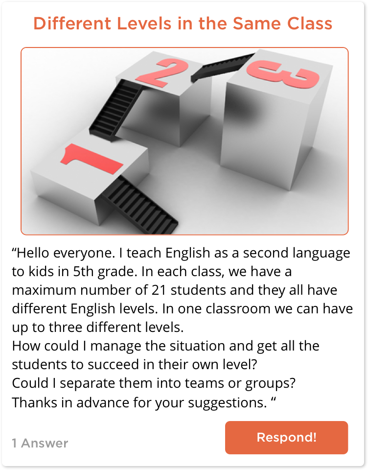 TeachersConnect post about handling students at different language levels