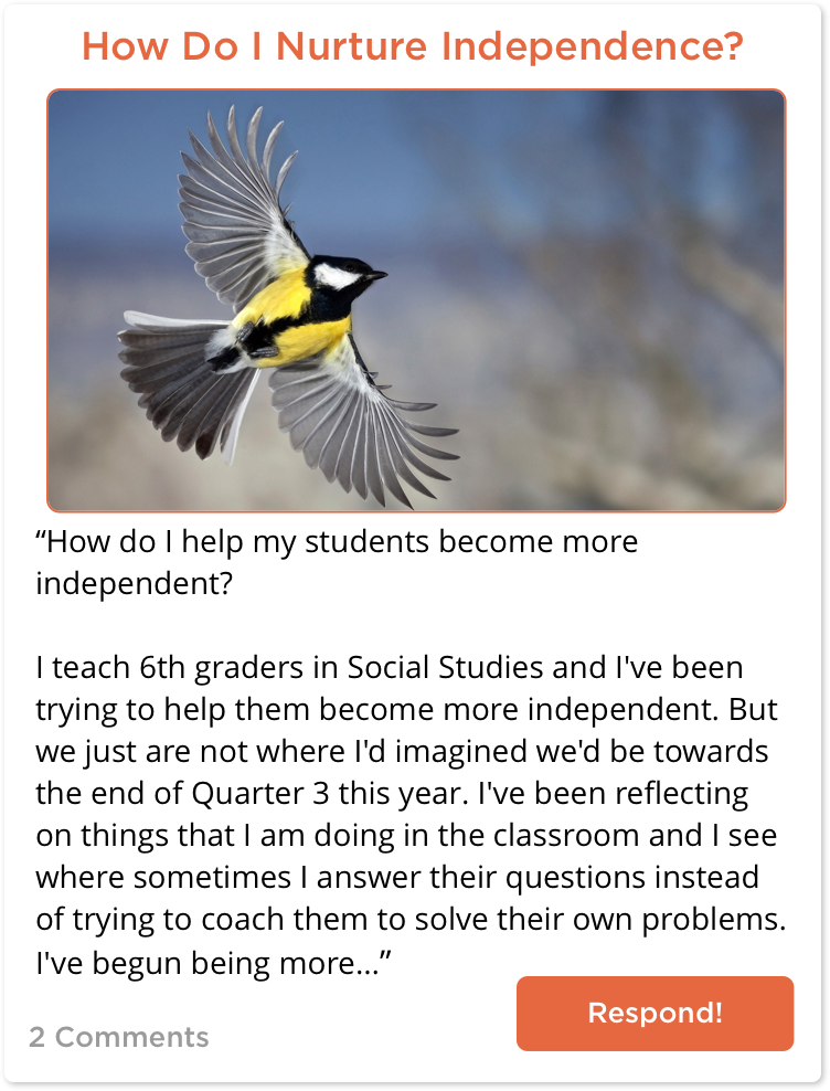 TeachersConnect post about student independence