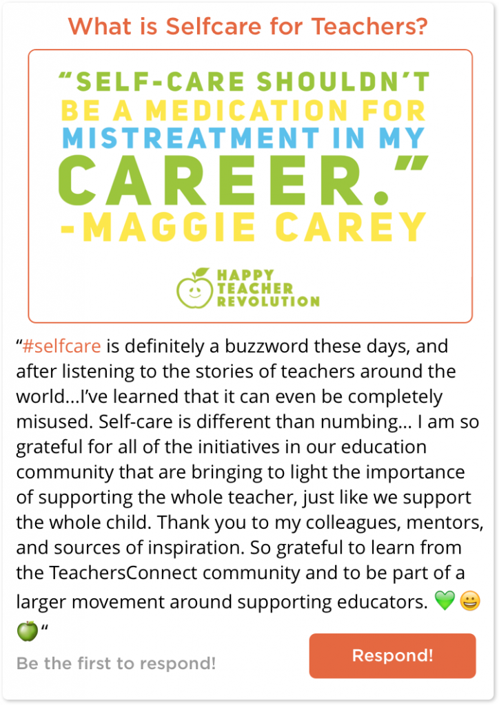 TeachersConnect post about #selfcare