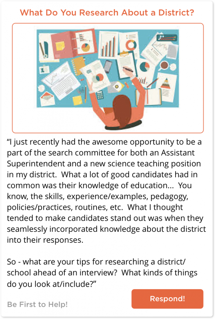 Teacher asking how to research a district before an interview